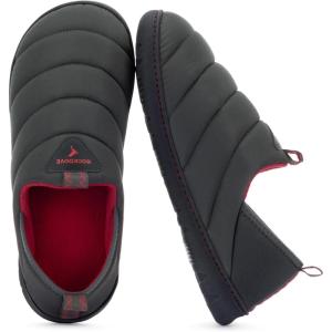imageRockDove Mens Pufflite TwoTone Quilted Loafer Slipper with IndoorOutdoor SoleDark GreyRed
