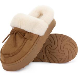 imageRockDove Womens Microsuede Moc Toe Platform Memory Foam Slipper with IndoorOudoor soleChestnut