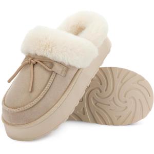 imageRockDove Womens Microsuede Moc Toe Platform Memory Foam Slipper with IndoorOudoor soleSand