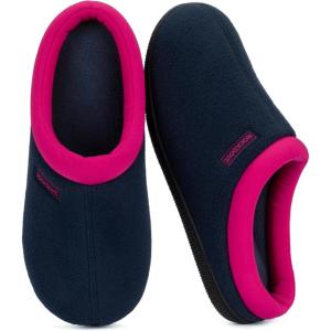 imageRockDove Womens Polar Fleece TwoTone Memory Foam Clog House Slippers Non Slip Rubber Sole Indoor Outdoor Machine WashableDark NavyFuchsia