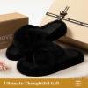 imageRockDove Womens Furrie Faux Fur Slide Slippers Arch Support Memory Foam Non Slip Indoor Outdoor Washable Gift ReadyBlack Cross