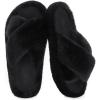 imageRockDove Womens Furrie Faux Fur Slide Slippers Arch Support Memory Foam Non Slip Indoor Outdoor Washable Gift ReadyBlack Cross