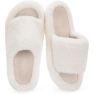 imageRockDove Womens Furrie Faux Fur Slide Slippers Arch Support Memory Foam Non Slip Indoor Outdoor Washable Gift ReadyBeige