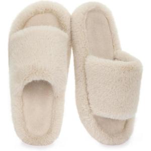 imageRockDove Womens Furrie Faux Fur Slide Slippers Arch Support Memory Foam Non Slip Indoor Outdoor Washable Gift ReadyLight Tan