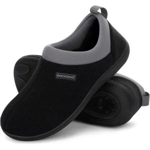 imageRockDove Womens Soft Cuff Polar Fleece TwoTone Memory Foam Slipper with Indoor Outdoor SoleBlackGrey