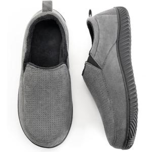 imageRockDove Mens ClosedBack Memory Foam Slippers with Plush Lining Faux Suede NonSlip SoleCharcoal