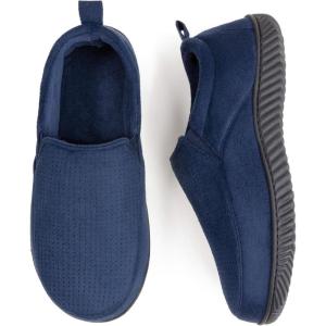 imageRockDove Mens ClosedBack Memory Foam Slippers with Plush Lining Faux Suede NonSlip SoleNavy Blue