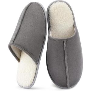 imageRockDove Mens Drift MicroSuede Scuff Slipper with Soft Sherpa Fleece Lining Memory Foam Insole Anti Slip SoleGrey