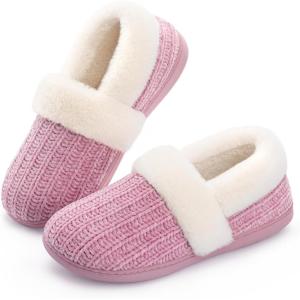 imageRockDove Womens Cozyweave Chenille Slipper with Faux Fur Collar Sherpa Fleece Lining Soft Cushioned Footbed and Non Slip Rubber SolePink