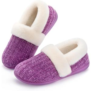 imageRockDove Womens Cozyweave Chenille Slipper with Faux Fur Collar Sherpa Fleece Lining Soft Cushioned Footbed and Non Slip Rubber SolePurple