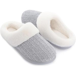 imageRockDove Womens Plushloom Warm Chenille Knit Cute House Slipper with Sherpa Fleece Lining Memory Foam Cushion and Non Slip SoleCool Grey