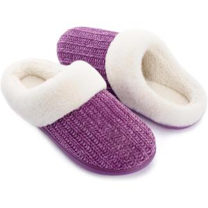 imageRockDove Womens Plushloom Warm Chenille Knit Cute House Slipper with Sherpa Fleece Lining Memory Foam Cushion and Non Slip SolePurple