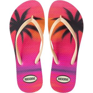 image:imageRockDove Womens Seabreeze Printed Beach Flip Flops Lightweight Summer Thong Sandal for Pool Vacation and Everyday WearSunset Coral