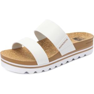 image:imageRockDove Womens Isla Lift Platform Slide Sandals with Cushioned Arch Support and Soft Dual StrapsWhite