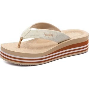 image:imageRockDove Womens Vista Platform Flip Flops Cushioned Comfort Non Slip Stylish Summer SandalsBeige