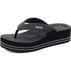 image:imageRockDove Womens Vista Platform Flip Flops Cushioned Comfort Non Slip Stylish Summer SandalsBlack