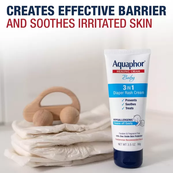 imageAquaphor Baby 3 in 1 Diaper Rash Cream  Prevents Soothes and Treats Diaper Rash  35 oz Tube Pack of 3