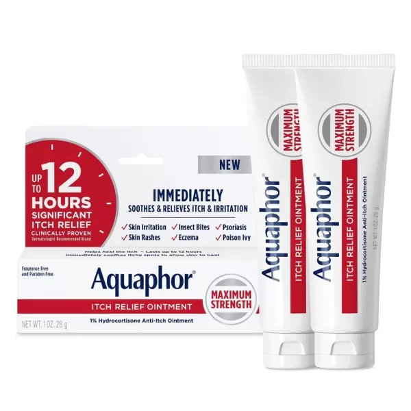 imageAquaphor Itch Relief Ointment 1 Hydrocortisone Anti Itch Skin Ointment 1 Oz Tube 2 Pack