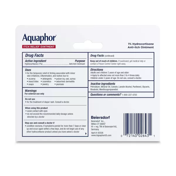 imageAquaphor Itch Relief Ointment 1 Hydrocortisone Anti Itch Skin Ointment 1 Oz Tube 2 Pack