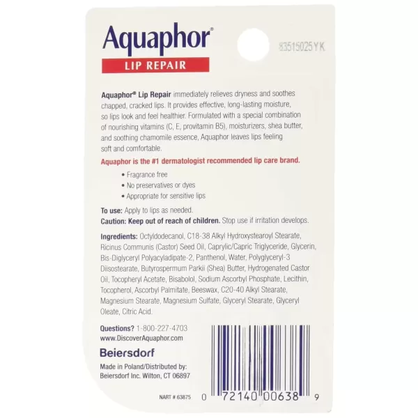 imageAquaphor Lip Repair Ointment  Longlasting Moisture to Soothe Dry Chapped Lips  35 fl oz Tube Pack of 48035 Fl Oz Pack of 8