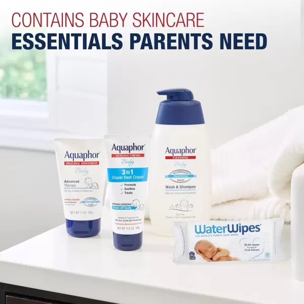 imageAquaphor Baby Skin Care Gift Set with Aquaphor Baby Wash and Shampoo Aquaphor Baby Healing Ointment Aquaphor Diaper Rash Cream and WaterWipes 4 Pieces