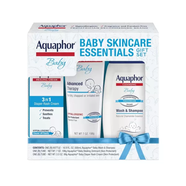 imageAquaphor Baby Skincare Essentials Gift Set with Aquaphor Baby Wash and Shampoo Aquaphor Baby Healing Ointment and Aquaphor Diaper Rash Cream 3 Pieces