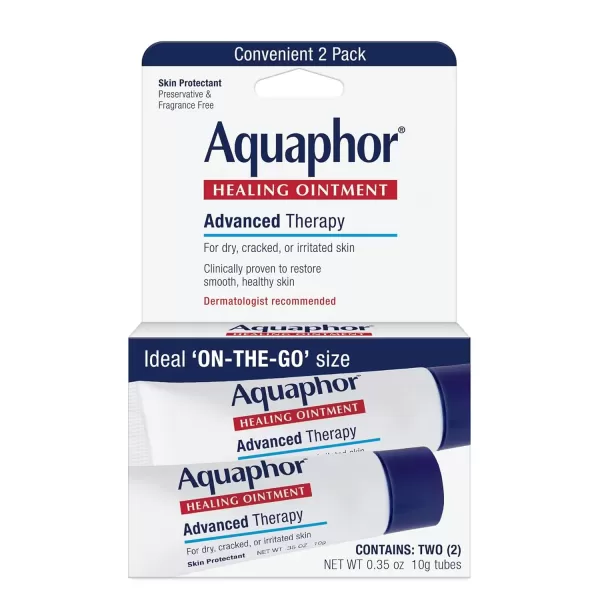 imageAquaphor Healing Ointment Advanced Therapy Skin Protectant Body Moisturizer for Dry Skin Minor Cuts and Burns Dry Cuticles Cracked Heels Hands and Lips 035 Oz Tube Pack of 2