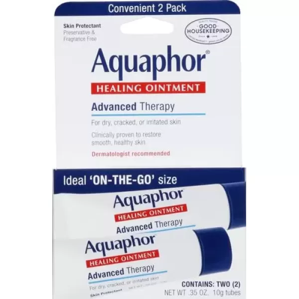 imageAquaphor Healing Ointment Advanced Therapy Skin Protectant Body Moisturizer for Dry Skin Minor Cuts and Burns Dry Cuticles Cracked Heels Hands and Lips 035 Oz Tube Pack of 2