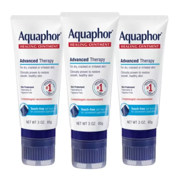 imageAquaphor Healing Ointment Advanced Therapy Skin Protectant with TouchFree Applicator Body Moisturizer for Dry Skin Minor Cuts and Burns Dry Cuticles Cracked Heels Hands and Lips 3 Oz Tube