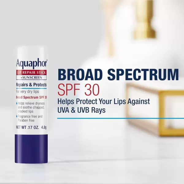 imageAquaphor Lip Repair Stick with Sunscreen Lip Protectant Soothes Dry Chapped Lips 017 Oz Stick 2 Count Pack of 2