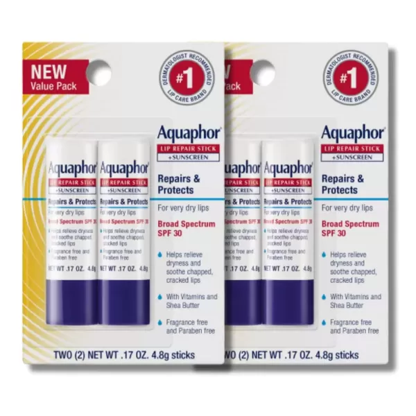 imageAquaphor Lip Repair Stick with Sunscreen Lip Protectant Soothes Dry Chapped Lips 017 Oz Stick 2 Count Pack of 2