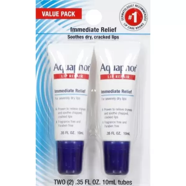 imageAquaphor Lip Repair Tubes Lip Ointment for Chapped Lips Moisturizing Lip Balm Two 035 ounce tubes035 Fl Oz Pack of 2