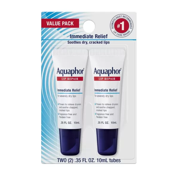 imageAquaphor Lip Repair Tubes Lip Ointment for Chapped Lips Moisturizing Lip Balm Two 035 ounce tubes035 Fl Oz Pack of 2