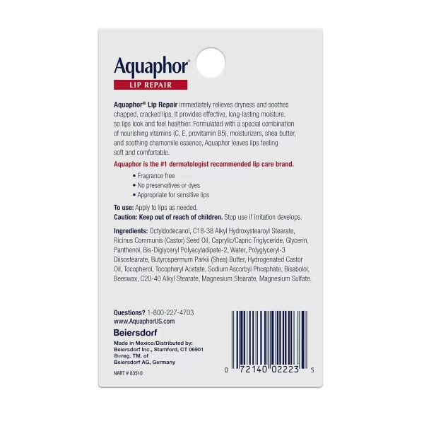 imageAquaphor Lip Repair Tubes Lip Ointment for Chapped Lips Moisturizing Lip Balm Two 035 ounce tubes035 Fl Oz Pack of 2