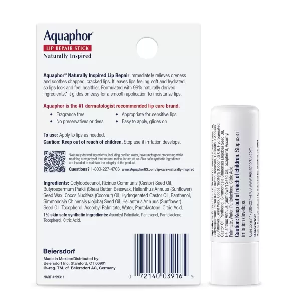 imageAquaphor Naturally Inspired Lip Repair Stick with Aloe Vera and Shea Butter Hydrating Lip Balm Stick Immediately Relieves Dryness and Soothes Chapped Lips Holiday Gifts for Self Care 017 Oz StickCoconut Oil