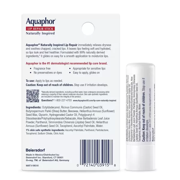 imageAquaphor Naturally Inspired Lip Repair Stick with Aloe Vera and Shea Butter Hydrating Lip Balm Stick Immediately Relieves Dryness and Soothes Chapped Lips Holiday Gifts for Self Care 017 Oz StickAloe Vera