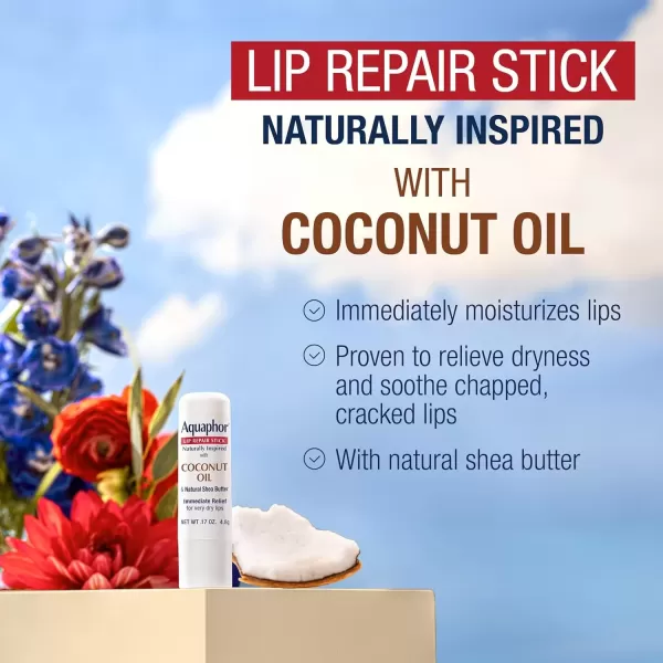 imageAquaphor Naturally Inspired Lip Repair Stick with Aloe Vera and Shea Butter Hydrating Lip Balm Stick Immediately Relieves Dryness and Soothes Chapped Lips Holiday Gifts for Self Care 017 Oz StickCoconut Oil