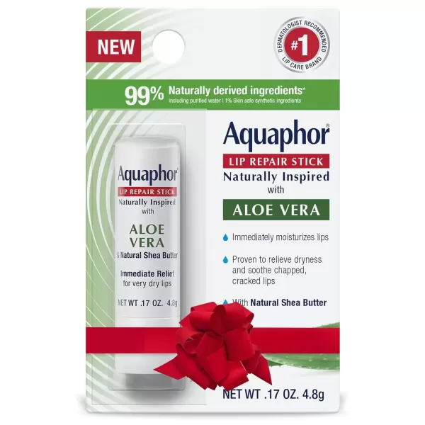 imageAquaphor Naturally Inspired Lip Repair Stick with Aloe Vera and Shea Butter Hydrating Lip Balm Stick Immediately Relieves Dryness and Soothes Chapped Lips Holiday Gifts for Self Care 017 Oz StickAloe Vera