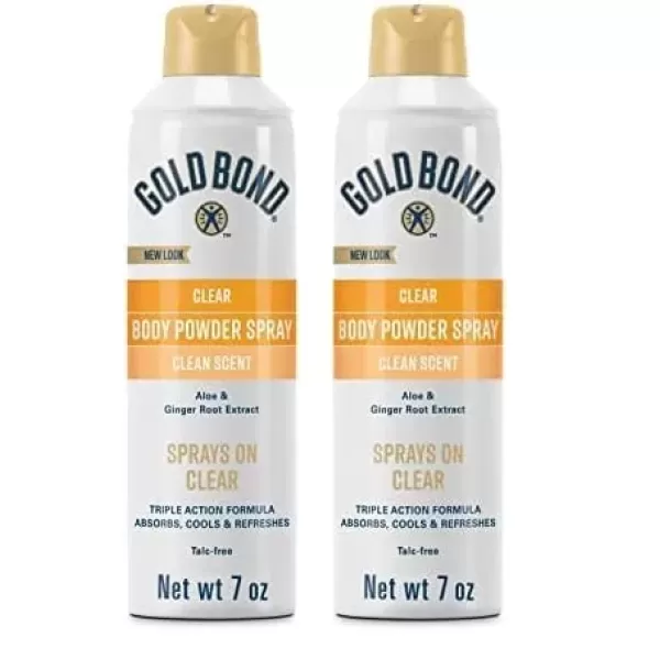 imageGold Bond No Mess Clear Invisible Body Powder Spray 7 oz Absorbs OdorCausing Sweat7 Ounce Pack of 2