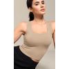 imageODODOS Seamless Square Neck Tank for Women Ribbed Soft Sleeveless Longline Crop TopsBeigecoralteal