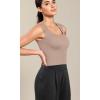 imageODODOS Seamless Square Neck Tank for Women Ribbed Soft Sleeveless Longline Crop TopsCharcoaldusty Bluebark