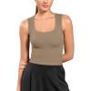 imageODODOS Seamless Square Neck Tank for Women Ribbed Soft Sleeveless Longline Crop TopsTaupe