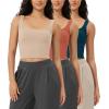 imageODODOS 3Pack Seamless Square Neck Crop Tank for Women Ribbed Knit Soft Low Back Cropped TopsBeigecoralteal