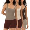 imageODODOS 3Pack Seamless Square Neck Crop Tank for Women Ribbed Knit Soft Low Back Cropped TopsBrunetteoatmealtaupe