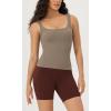 imageODODOS 3Pack Seamless Square Neck Crop Tank for Women Ribbed Knit Soft Low Back Cropped TopsBrunetteoatmealtaupe
