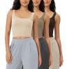 imageODODOS 3Pack Seamless Square Neck Crop Tank for Women Ribbed Knit Soft Low Back Cropped TopsBrunetteoatmealtaupe