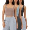 imageODODOS 3Pack Seamless Square Neck Crop Tank for Women Ribbed Knit Soft Low Back Cropped TopsCharcoaldusty Bluebark