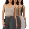 imageODODOS 3Pack Seamless Square Neck Crop Tank for Women Ribbed Knit Soft Low Back Cropped TopsMushroomtaupecharcoal