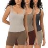 imageODODOS 3Pack Seamless Square Neck Crop Tank for Women Ribbed Knit Soft Low Back Cropped TopsMushroomtaupecharcoal