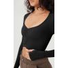 imageODODOS Long Sleeve Ruched Front Crop Tops with Thumb Hole for Women Seamless Ribbed Cropped TeeBlackbrunette